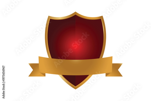 Elegant Maroon and Gold Shield Crest with Blank Banner Ribbon