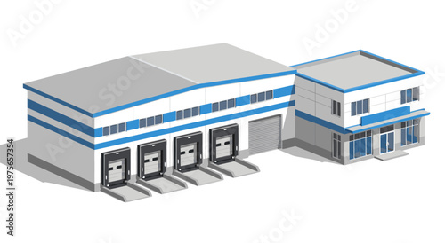 Modern Warehouse and Office Building vector illustration - a clean and professional depiction for logistics and business themes