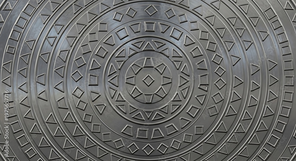 Obraz premium Intricate Geometric Pattern on Metallic Surface - A Detailed Close-Up.