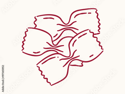 Hand drawn farfalle pasta illustration in minimal line art style, perfect for food and Italian themed designs.