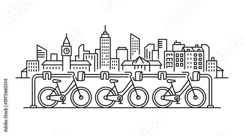 Bicycles parked in a row outside.