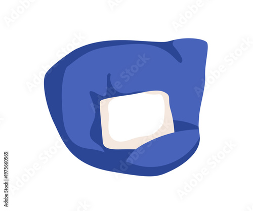 Soft bean bag chair, top down view. Beanbag seat with cushion, from above, overhead. Comfortable lounge furniture with pillow. Flat vector illustration isolated on white background