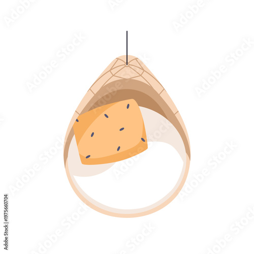 Hanging swing egg chair, top down view. Cozy suspended pendant armchair, furn...