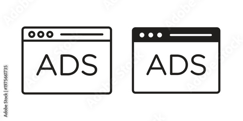 Ads icon vector design set. Icon Symbol Black Outline and Solid