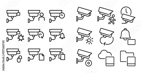 Surveillance camera action icons indicating notifications and cloud