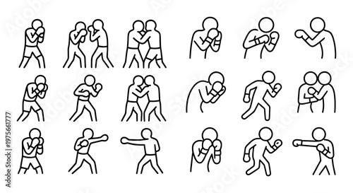 Boxers sparring and practicing footwork in pose grid layout