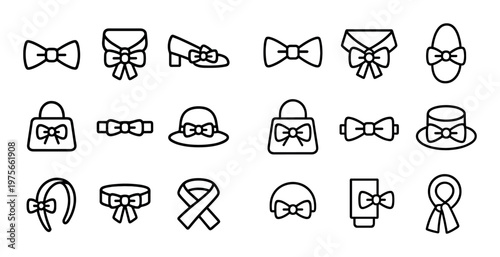Bow and ribbon accessory icons displayed in grid on white background