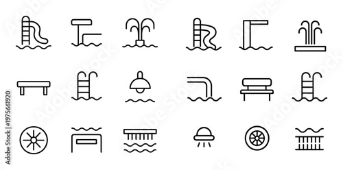 Pool and fountain icons illustrating fixtures and furniture at facility