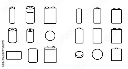 Various battery shape icons arranged in grid with simple outlines