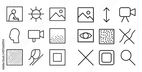 Interface and media icons showing thumbnails and view controls