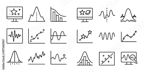Data visualization icons illustrating graphs charts and signals