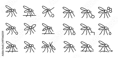 Mosquito icons displaying multiple poses on plain background
