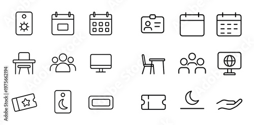 Office and calendar icons arranged in grid layout template