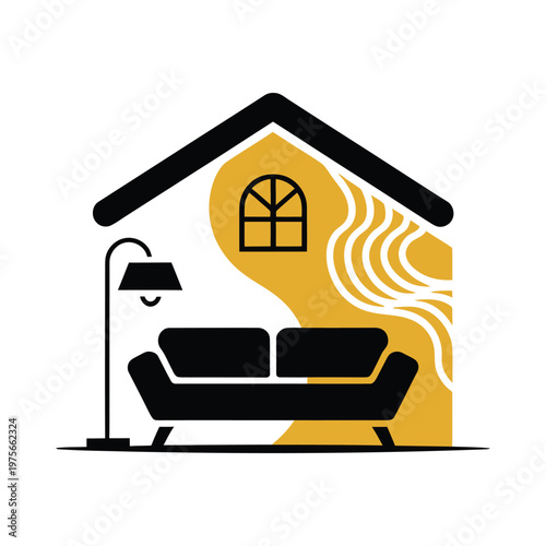Cozy living room with modern heating system illustration