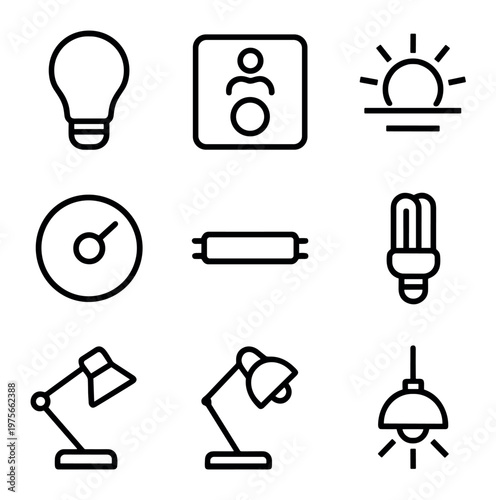Lighting fixture icons displaying bulb and lamp types indoors