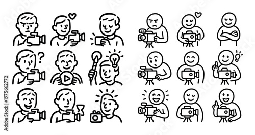 Person holding camera showing varied expressions in icon set