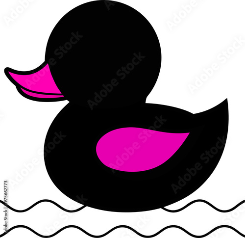 Cute cartoon duck swimming in water with bright pink beak and tail isolated design transparent background