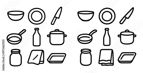 Kitchen utensil and dish icons displayed in grid layout