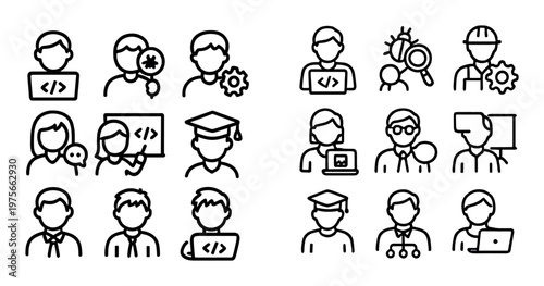 Avatar icons showing professionals students and instructors in grid