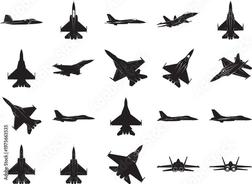 Fighter Jet Silhouettes in Various Flying Positions