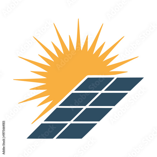 Solar panels illuminated by a bright sunburst representing renewable energy.