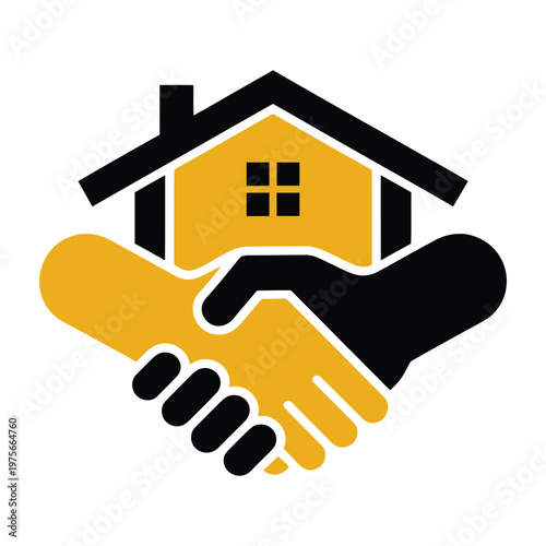Handshake with a house symbolizing real estate agreement or partnership