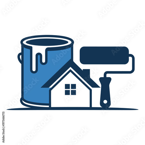 Painting bucket and roller depicting home renovation or repainting