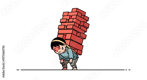 Overworked man carrying heavy bricks, laborer with red bricks, construction worker, heavy load