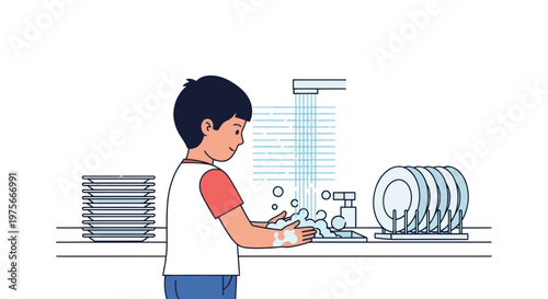 Washing Dishes, Kitchen Cleaning, Dish Washing, Cleaning Vector
