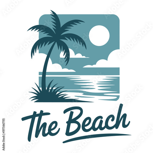 Relaxing beach scene with palm tree and ocean under moonlight