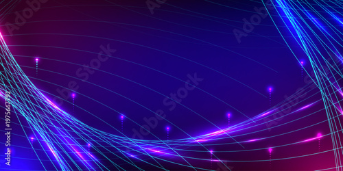 Abstract digital wave background. Design for wavy technology lines data connection light neon geometric triangle shapes gradient abstract light curves in purple and dark blue pattern.