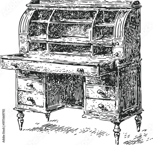 vintage roll top desk with drawers and compartments classic wooden furniture for home office or study