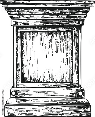 Vintage wooden pedestal stand with ornate carved details and textured surface