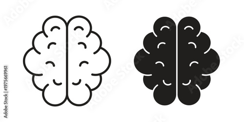 Brain icon vector design set. Icon Symbol Black Outline and Solid