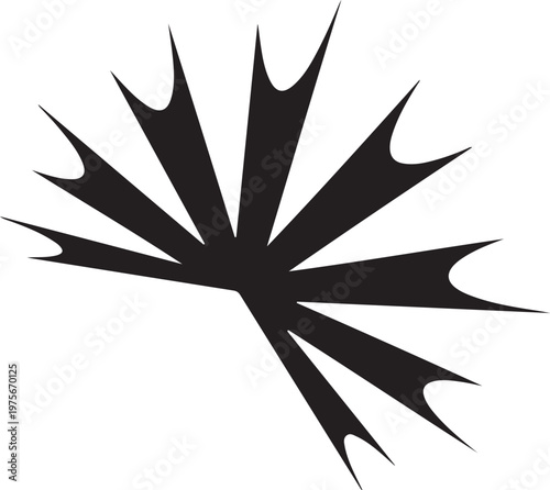 Black and white abstract starburst shape with pointed spikes and curved cutouts