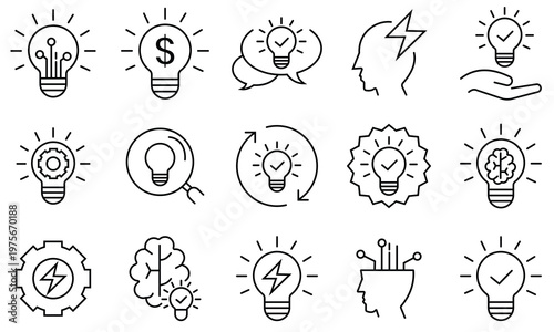 Idea lightbulb icon. Idea and innovation web line icon set such as light bulb, brain, thinking and more. vector illustration.