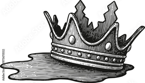 vintage hand drawn melting royal crown design with intricate details and shading