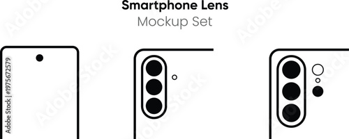 Smartphone lens mockup set. Front notch camera rear multi lens outline icons. mobile device vector illustration. Minimal design app UI UX. Branding presentation technology scalable editable icon