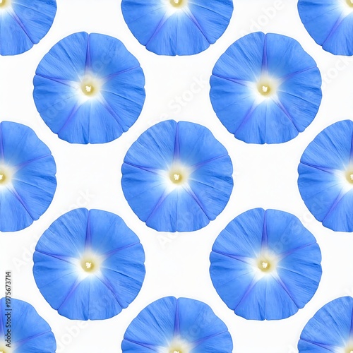 A repeating pattern of blue flowers with white centers on a white background