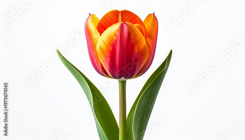 Realistic Tulip Bloom on White Background with High Quality Detail and Minimal Clean Botanical Composition
