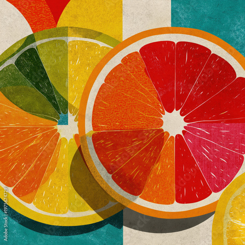 Geometric Citrus Pattern with Symmetrical Oranges