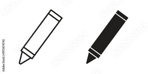 Crayon icon vector design set. Icon Symbol Black Outline and Solid