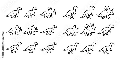 Dinosaur outline characters repeating in rows on white background