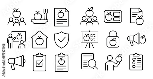 School nutrition education icons representing meals and policies