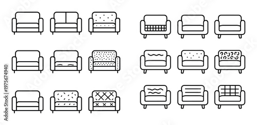 Rows of varied sofa icons showing upholstery styles