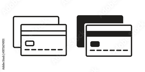 Credit card icon vector design set. Icon Symbol Black Outline and Solid