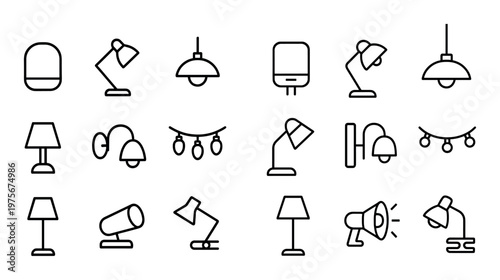 Lighting and lamp icons showing fixtures pendants and desk lamps