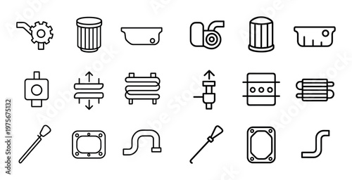 Vehicle maintenance parts displayed as outline icons on white panel