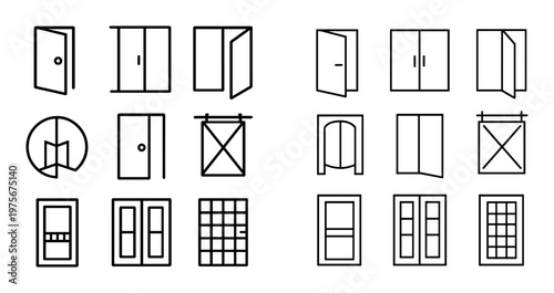Door assembly and variation icons arranged on white background