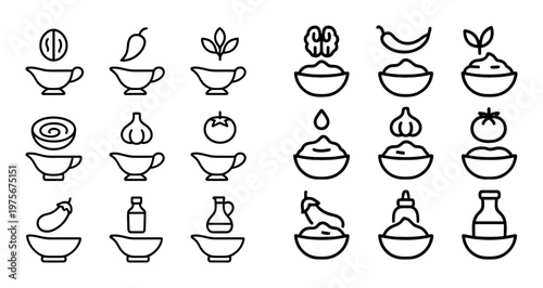 Spice and condiment bowl icons arranged in grid layout